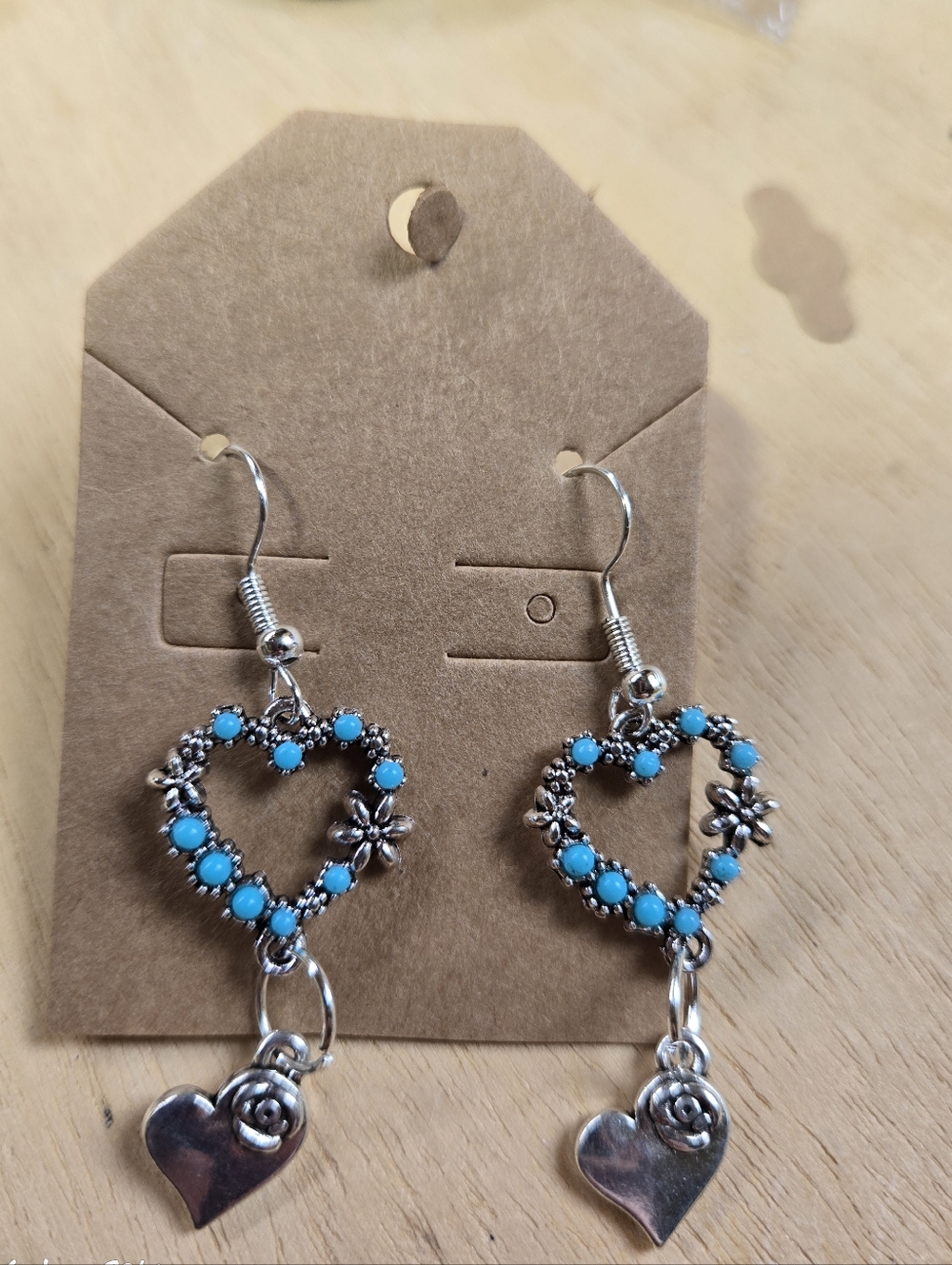 Handmade Double Heart Dangle Earrings
